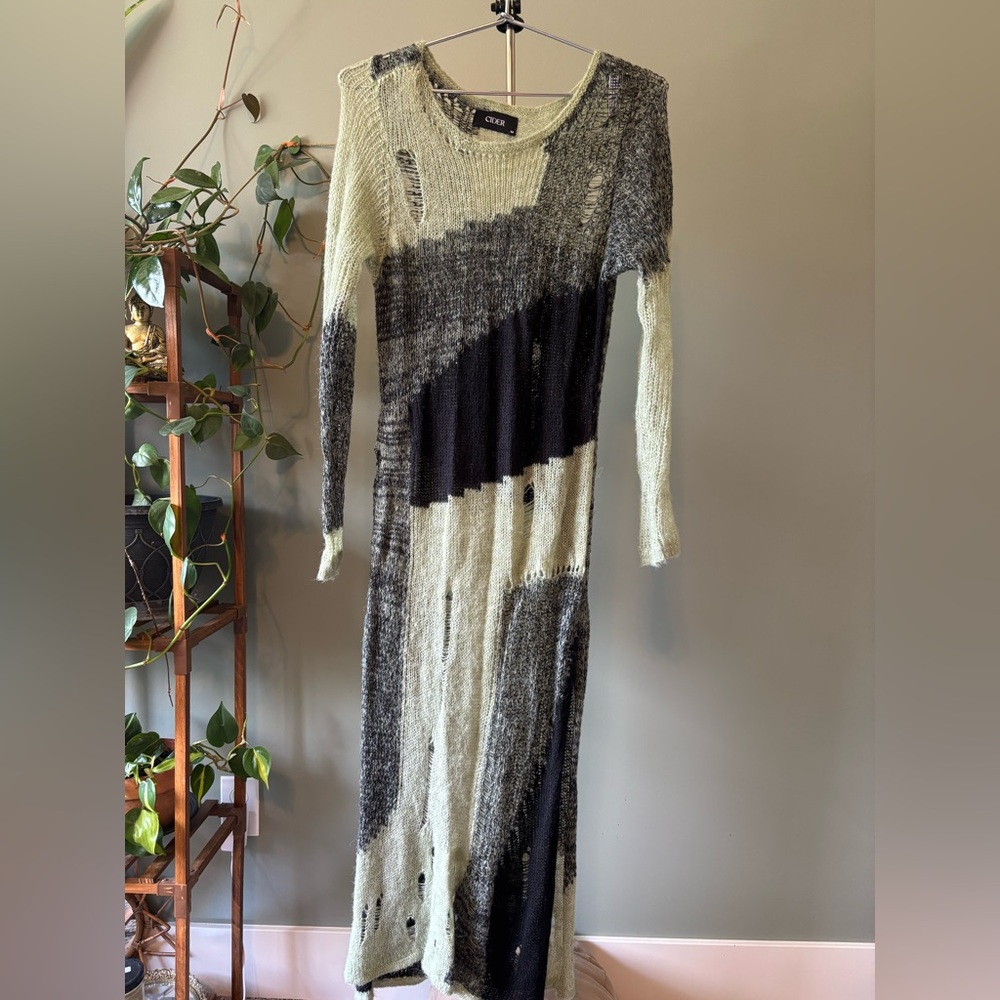 Cider Black and Mint Green Long Sleeve Knit Dress